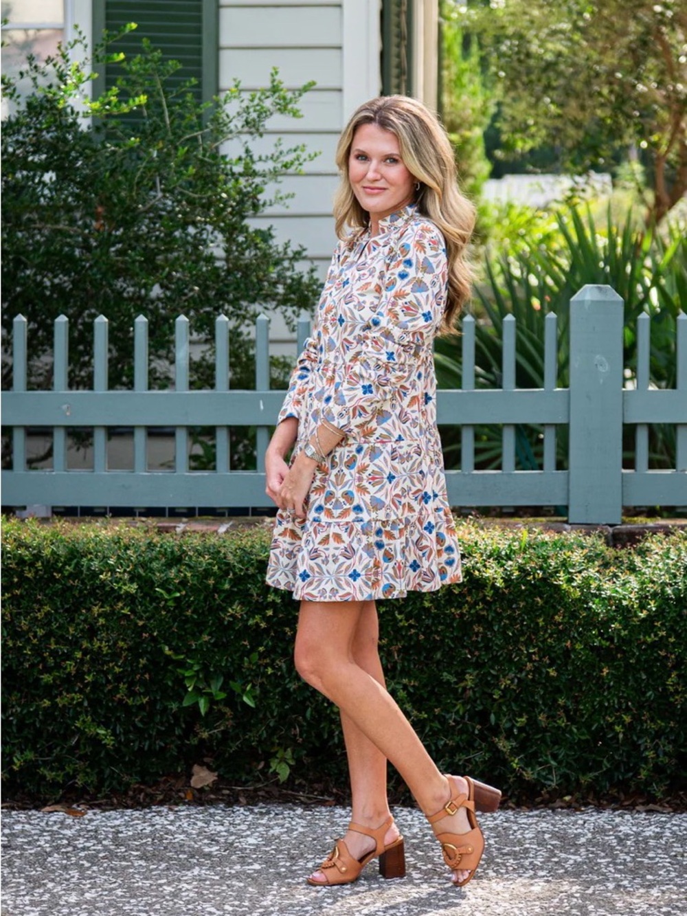 Sail to Sable GEO FLORAL PRINT LONG SLEEVE TUNIC FLARE DRESS Large NWOT